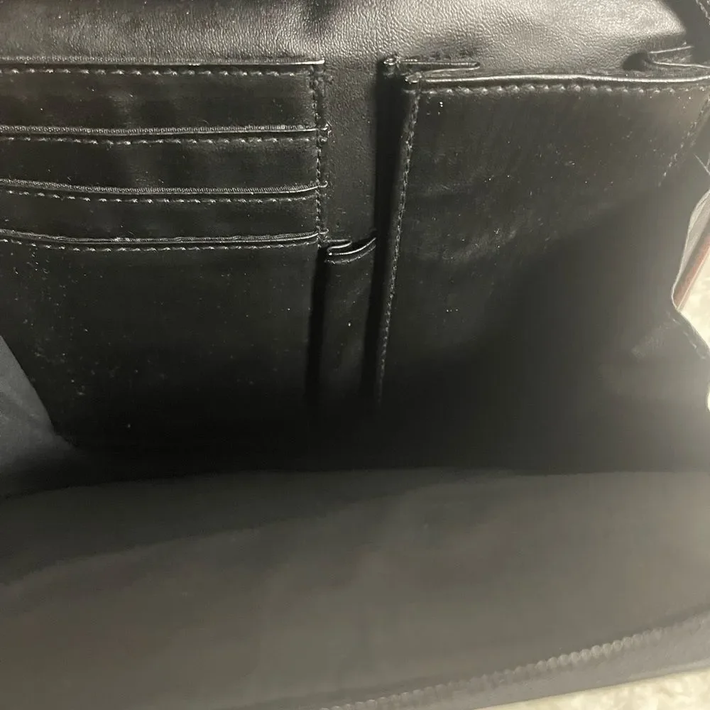 Capezio Black Leather Crossbody Bag with brown trim and gold tone hardwares